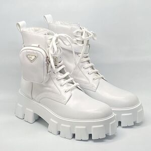 Prada Monolith Leather and Re-Nylon Boots with Pouch size 40